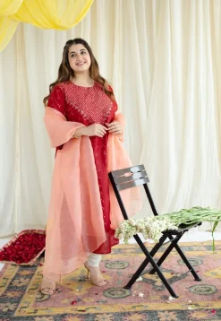 Ahalya Bandhani Chanderi Silk Kurta with Mukaish Detailing