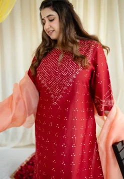 Ahalya Bandhani Chanderi Silk Kurta with Mukaish Detailing