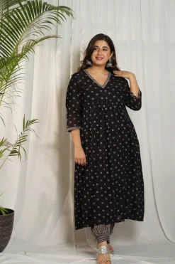 Ajrakh Lotus Pleated Mul Kurta