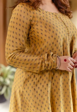 Akrita Mustard Ajrakh Chanderi Silk Kali Kurta with Hand Embroidery