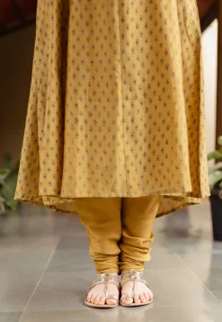 Akrita Mustard Ajrakh Chanderi Silk Kali Kurta with Hand Embroidery