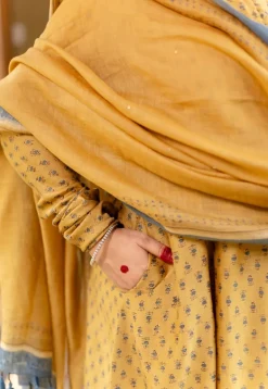 Akrita Mustard Ajrakh Chanderi Silk Kali Kurta with Hand Embroidery