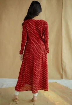 Akrita Red Ajrakh Moss Cotton Kali Kurta