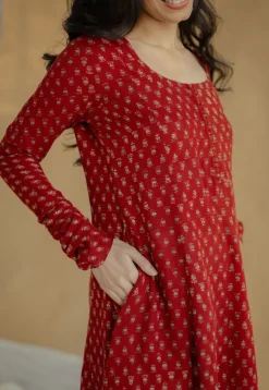 Akrita Red Ajrakh Moss Cotton Kali Kurta