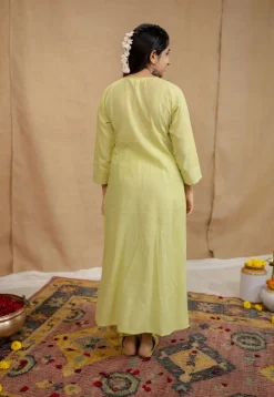 Akshara Mulmul Cotton Lime Kurta Set (Set of 3)