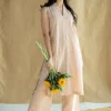 Alia Peach Hand Block Print Slub Cotton A Line Kurta