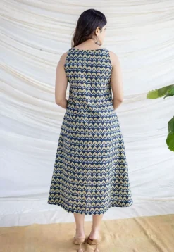 Amaja Blue Ajrakh Cotton A Line Dress