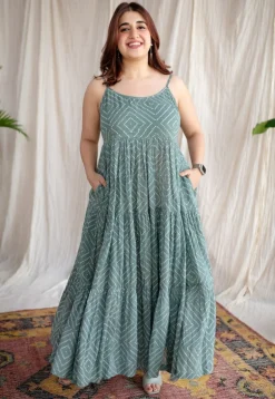 Amrin Green Batik MulMul Cotton A Line Dress