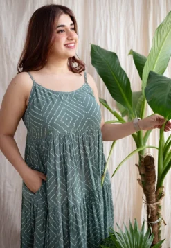 Amrin Green Batik MulMul Cotton A Line Dress