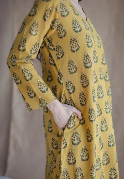Anamika Mustard Ajrakh Cotton A Line Kurta