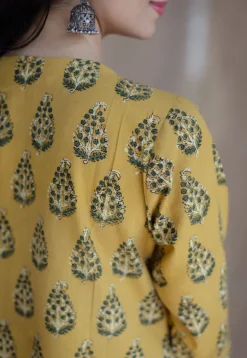 Anamika Mustard Ajrakh Cotton A Line Kurta