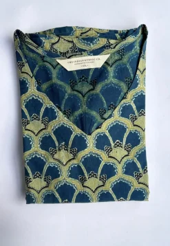 Anamika Navy Blue Ajrakh Cotton A Line Kurta