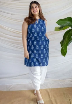 Anaya Indigo Dabu Cotton Straight Kurta