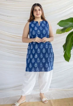 Anaya Indigo Dabu Cotton Straight Kurta