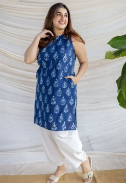 Anaya Indigo Dabu Cotton Straight Kurta