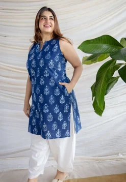Anaya Indigo Dabu Cotton Straight Kurta