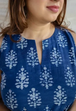 Anaya Indigo Dabu Cotton Straight Kurta