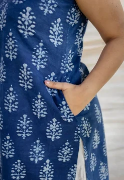 Anaya Indigo Dabu Cotton Straight Kurta