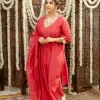 Anika Crimson Straight Chanderi Silk Gota Patti Kurta Set with Embroidery (Set of 3)