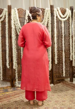 Anika Crimson Straight Chanderi Silk Gota Patti Kurta Set with Embroidery (Set of 3)