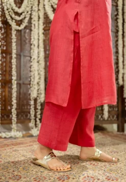 Anika Crimson Straight Chanderi Silk Gota Patti Kurta Set with Embroidery (Set of 3)