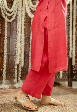 Anika Crimson Straight Chanderi Silk Gota Patti Kurta Set with Embroidery (Set of 3)