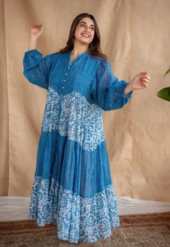 Arina Batik Natural Dyed MulMul Cotton Dress with Slip