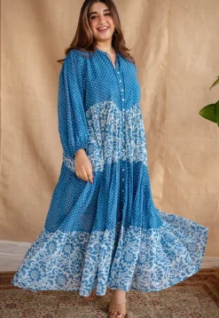 Arina Batik Natural Dyed MulMul Cotton Dress with Slip