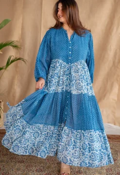 Arina Batik Natural Dyed MulMul Cotton Dress with Slip