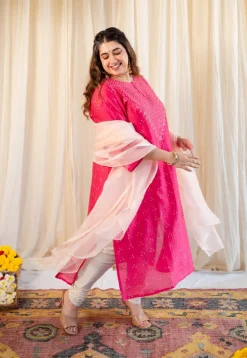 Arna Bandhani Chanderi Silk Kurta with Mukaish Detailing