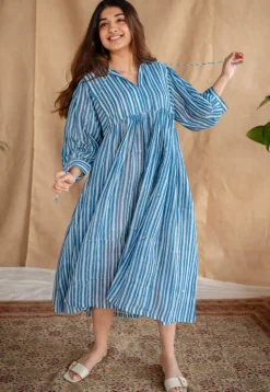 Arya Batik Natural Dyed MulMul Cotton Dress with Slip