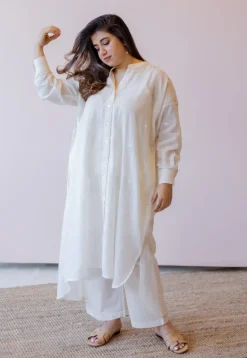 Asha Off White Jamdani Handloom Cotton Anti-Fit Kurta