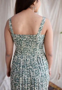 Ashvi Green Batik MulMul Cotton A Line Dress