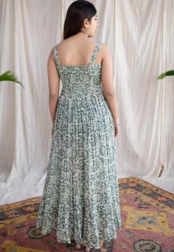 Ashvi Green Batik MulMul Cotton A Line Dress