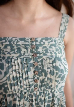 Ashvi Green Batik MulMul Cotton A Line Dress