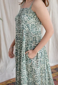 Ashvi Green Batik MulMul Cotton A Line Dress