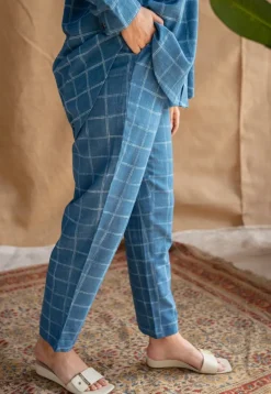 Atifa Indigo Dabu Slub Cotton Straight Pant
