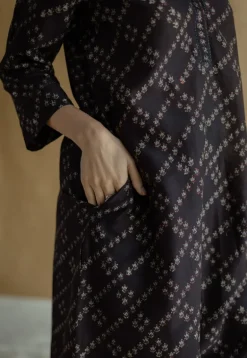 Avika Black Ajrakh Chanderi Silk Straight Kurta with Hand Embroidery