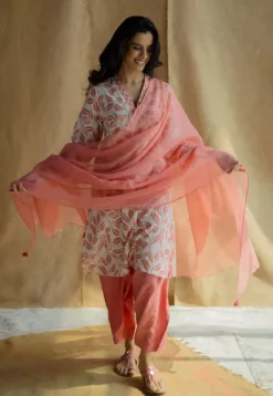 Avika Coral Hand Block Print Slub Cotton Straight Kurta