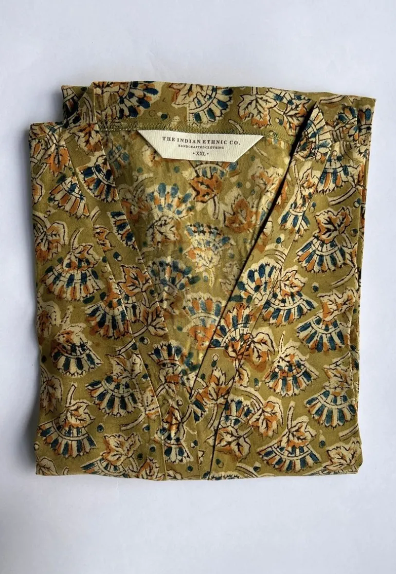 Avika Mustard Kalamkari Cotton Straight Kurta
