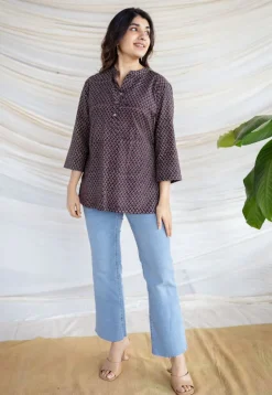Avita Brown Ajrakh Cotton Straight Short Top