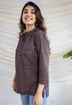 Avita Brown Ajrakh Cotton Straight Short Top