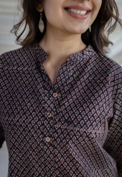 Avita Brown Ajrakh Cotton Straight Short Top