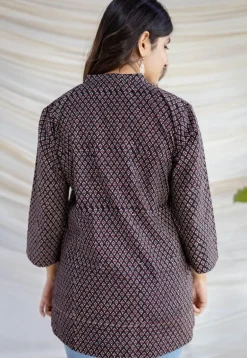 Avita Brown Ajrakh Cotton Straight Short Top