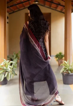 Ayla Black Ajrakh Chanderi Silk A Line Kurta with Hand Embroidery