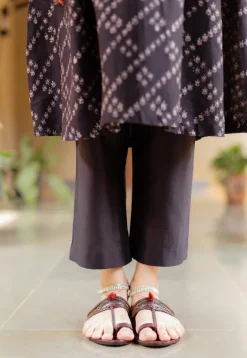 Ayla Black Ajrakh Chanderi Silk A Line Kurta with Hand Embroidery