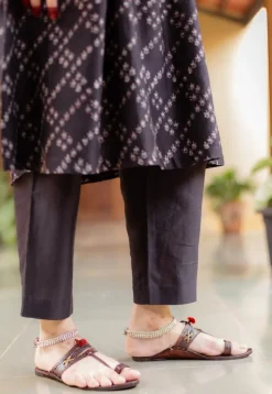 Ayla Black Ajrakh Chanderi Silk A Line Kurta with Hand Embroidery
