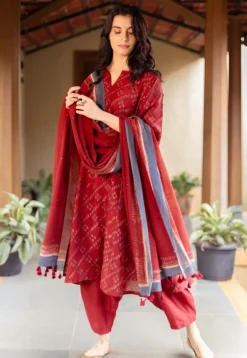Ayra Madder Ajrakh Chanderi Silk Jhabba Kali Kurta with Hand Embroidery