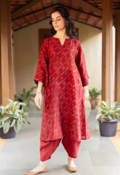 Ayra Madder Ajrakh Chanderi Silk Jhabba Kali Kurta with Hand Embroidery