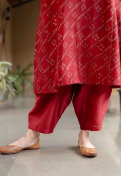 Ayra Madder Ajrakh Chanderi Silk Jhabba Kali Kurta with Hand Embroidery